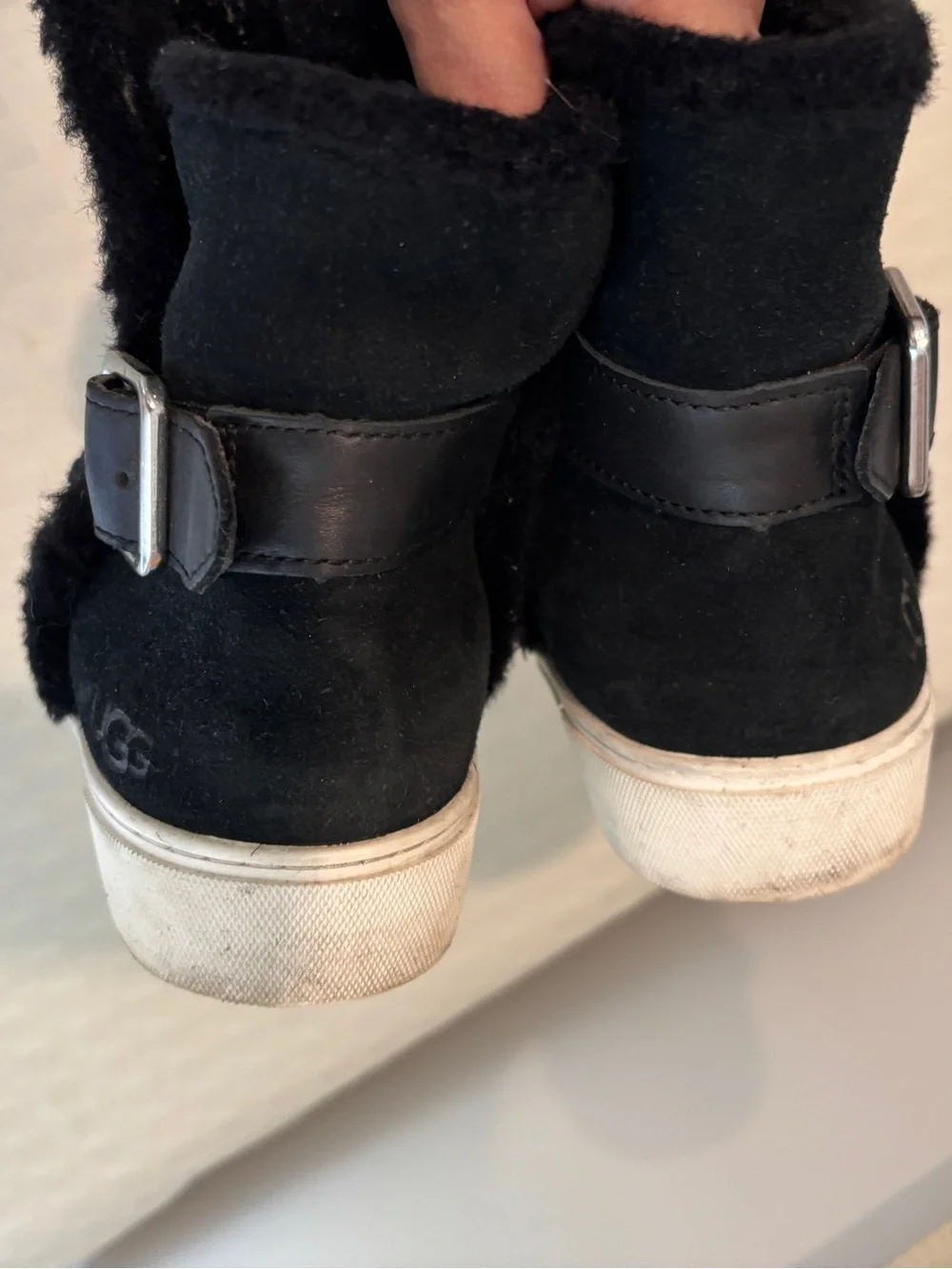 UGG Black Suede Faux-Fur Ankle Sneaker Boots